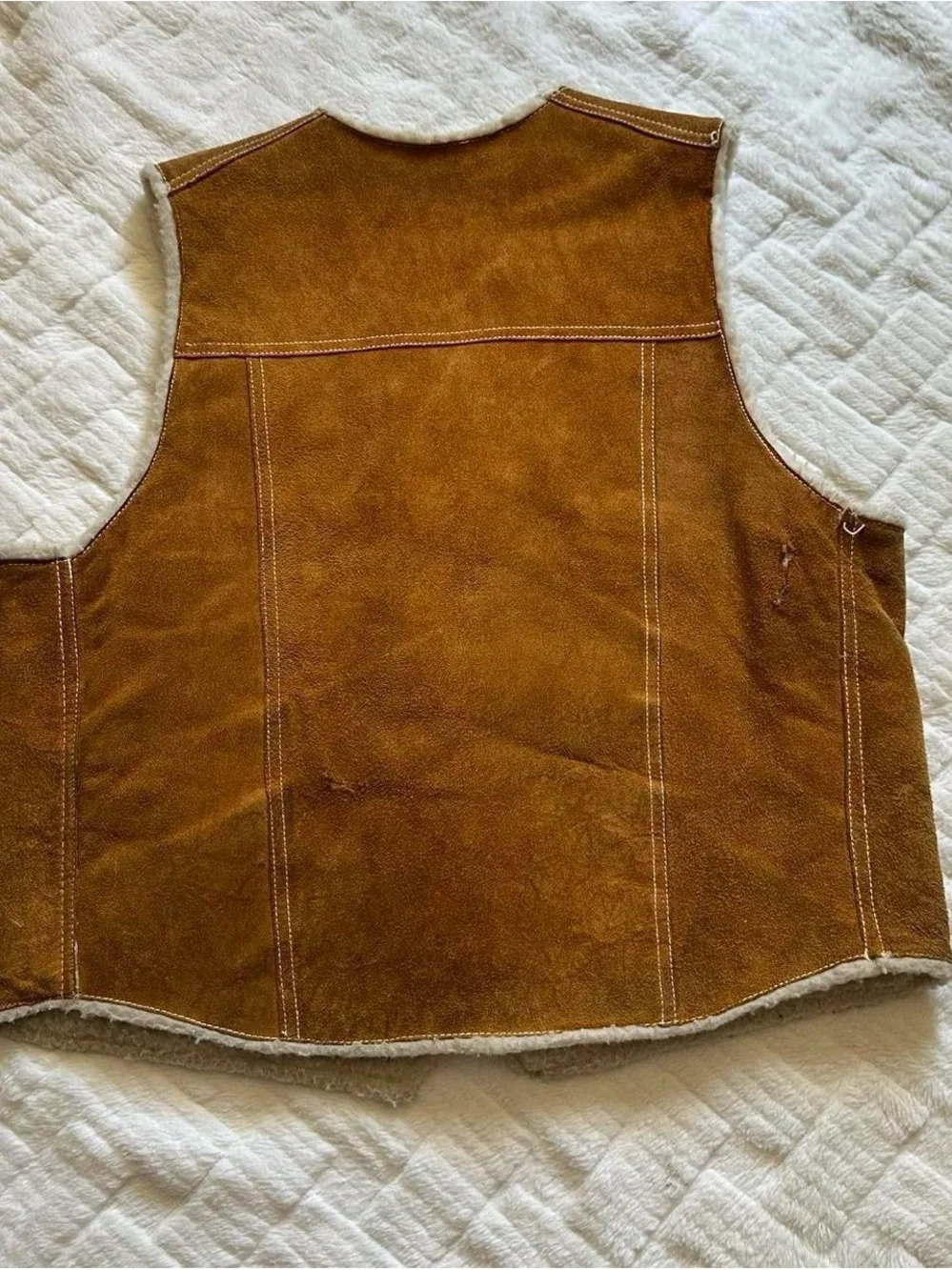 Vintage Men's Brown Shearling-Lined Suede Vest medium